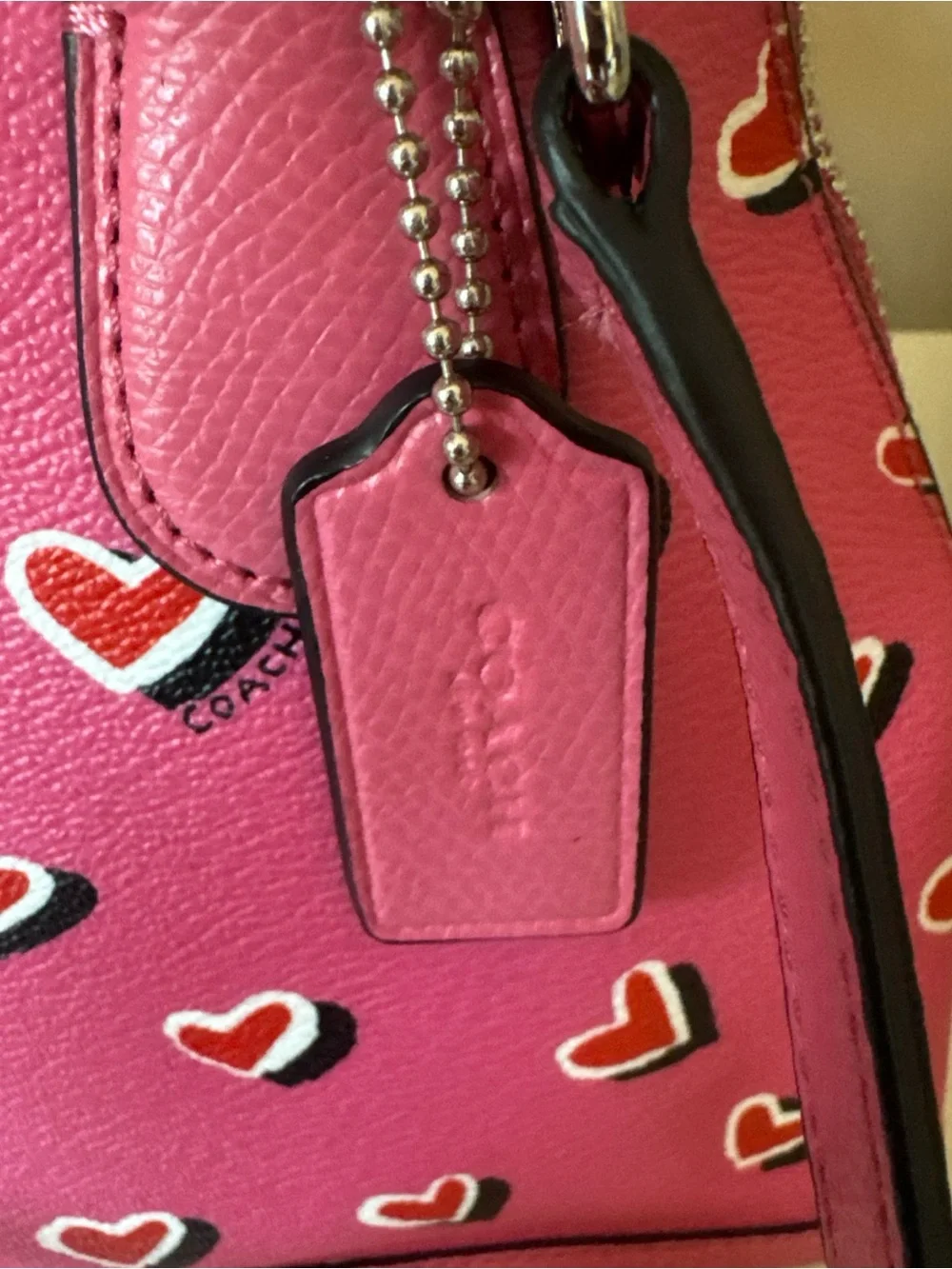 Coach Pink Heart-Print Mini Satchel with Removable Strap